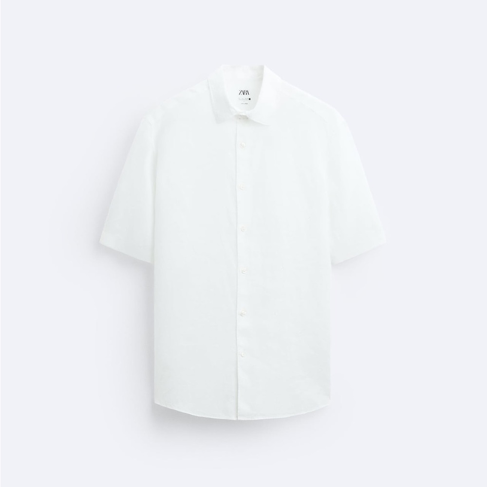 Zara Mens White Linen Short Sleeve Button Up